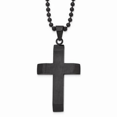 Stainless Steel Brushed & Polished Black IP-plated Cross Necklace