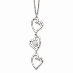 Stainless Steel Polished CZ Dangle Hearts with 2in ext. Necklace