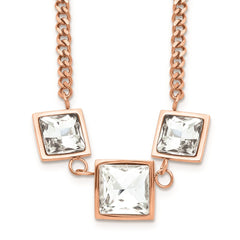 Stainless Steel Rose IP-Plated Wht Glass w/2.5in.ext Curb Necklace