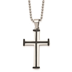 Stainless Steel Polished Black IP-plated Cross Necklace