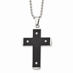 Stainless Steel Brushed and Polished Black IP-plated Cross Necklace