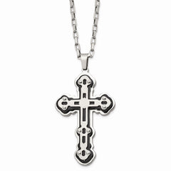 Stainless Steel Brushed and Polished Black IP-plated Cross Necklace