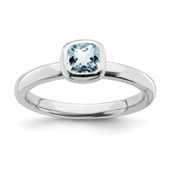 Sterling Silver Stackable Expressions Cushion Cut Aquamarine Ring | QSK448