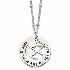 Stainless Steel Polished I LOVE YOU TO THE MOON 20 inch Necklace