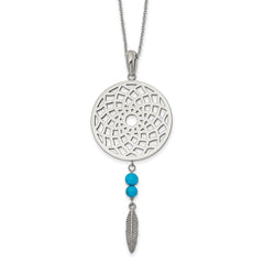 Stainless Steel Polished Imit.Turquoise Dreamcatcher w/2in ext Necklace