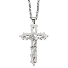 Stainless Steel Polished Cutout Crucifix 24in Necklace
