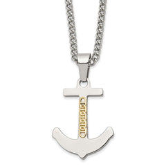 Stainless Steel w/14k Accent Polished Anchor 24in Necklace