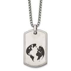 Stainless Steel Brushed Black Enamel Earth w/2.75in ext DogTag Necklace