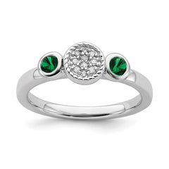 Sterling Silver Stackable Expressions Dbl Round Cr. Emerald & Dia. Ring | QSK524