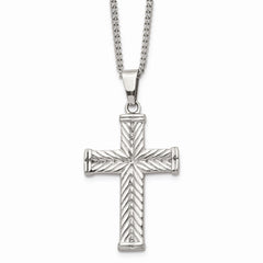 Stainless Steel Fancy Textured Cross Pendant Necklace