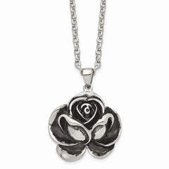 Stainless Steel Antiqued Flower Pendant Necklace