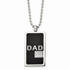 Stainless Steel Black-plated & CZ Dad Dog Tag Necklace