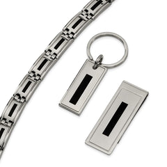 Stainless Steel Enameled Bracelet, Money Clip and Key Ring Set