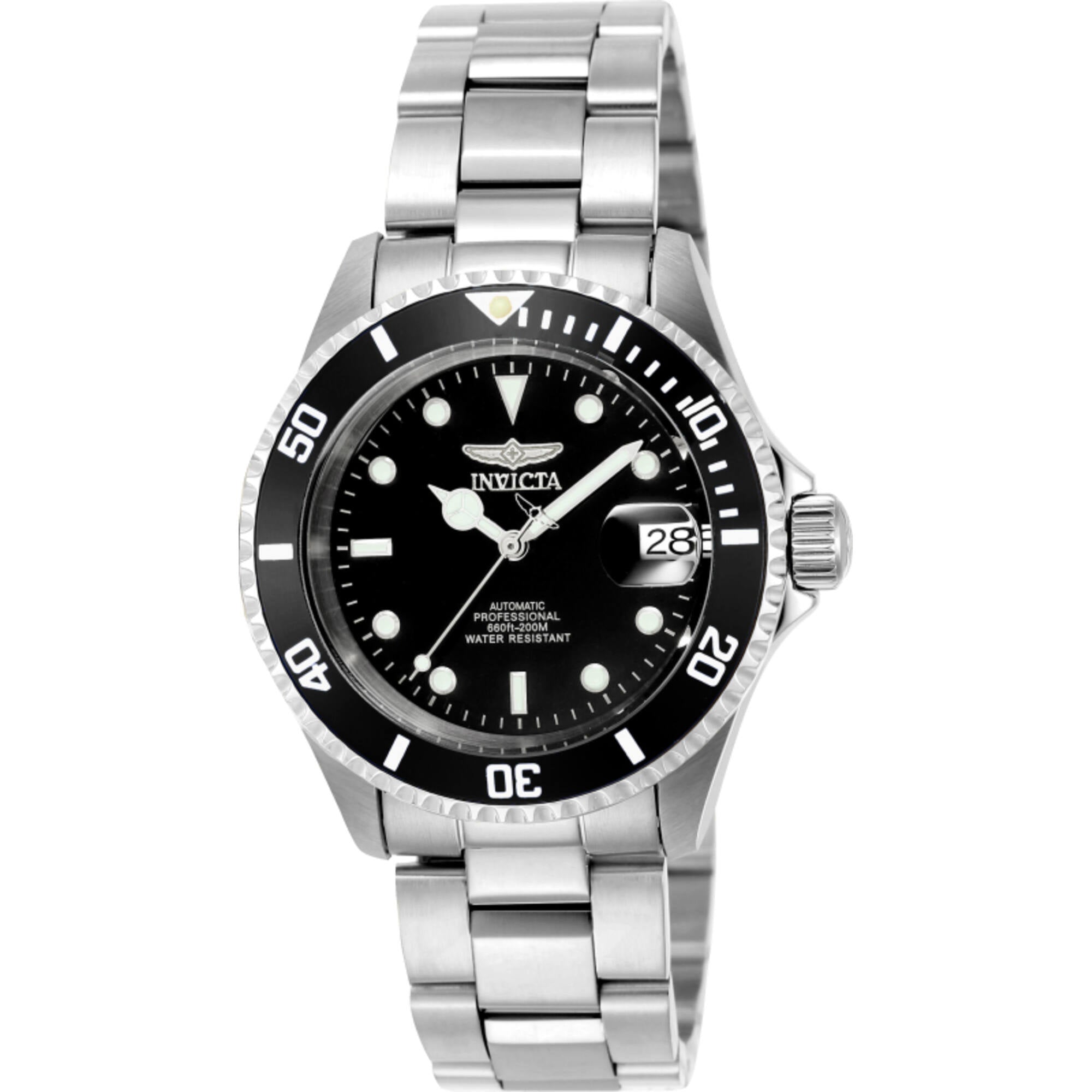 Invicta Men's Watch - Pro Diver Automatic Black Dial Silver Steel Bracelet | 9937OB