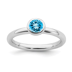 Sterling Silver Stackable Expressions Low 5mm Round Blue Topaz Ring | QSK519
