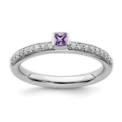 Sterling Silver Stackable Expressions Amethyst & Diamond Ring | QSK2137