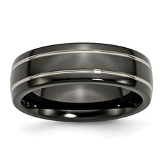 Titanium Black Ti Two-tone Grooved 7mm Polished Band | TB282