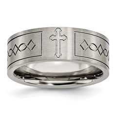 Titanium Cross Design Flat 8mm Brushed Band | TB145