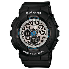 Casio Women's Baby-G Leopard Print Dial World Time Black Resin Ana-Digi Watch | BA120LP-1A