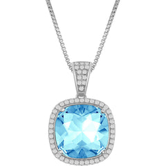 Women's Necklace - White CZ and Cushion Aqua Swarovski Element | BLK-8385