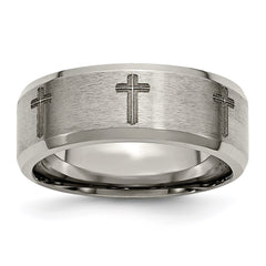 Titanium Beveled Edge 8mm Laser Design Brushed & Polished Band | TB115D