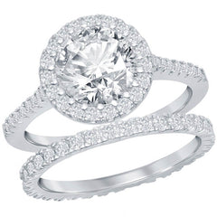 Classic Women's French Set CZ Engagement Ring Set - W-2405
