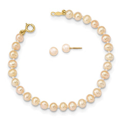 Madi K Kid's 14K  4-5mm Pink FW Cultured Pearl 5.5 Bracelet & Earrings Set