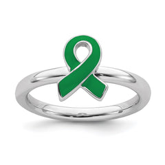 Sterling Silver Stackable Expressions Green Enameled Awareness Ribbon Ring | QSK942