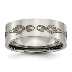 Titanium Flat 8mm Laser Design Polished Band | TB3C