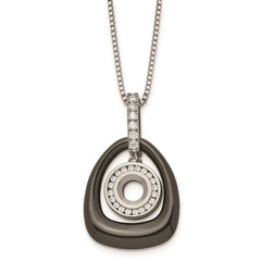 Polished Ceramic with CZ Titanium Pendant on Steel Necklace