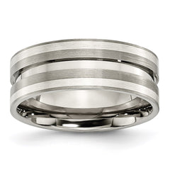 Titanium Grooved Sterling Silver Inlay 8mm Brushed Band | TB215