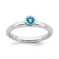 Sterling Silver Stackable Expressions Low 4mm Round Blue Topaz Ring | QSK507