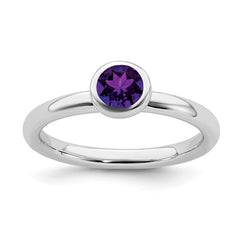 Sterling Silver Stackable Expressions Low 5mm Round Amethyst Ring | QSK509