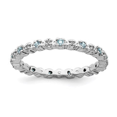 Sterling Silver Stackable Expressions Aquamarine & Diamond Ring | QSK534