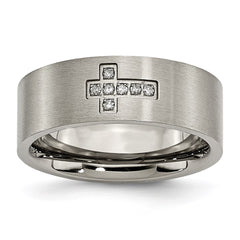 Titanium Brushed Diamond Cross Flat Band | TB444A