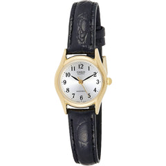 Casio Women's Watch - Silver Tone Dial Yellow Gold Case Black Strap | LTP1094Q-7B2