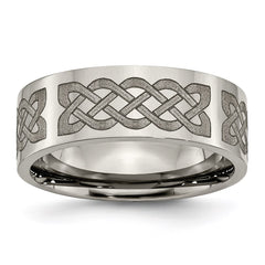 Titanium Flat 8mm Laser Design Polished Band | TB3F