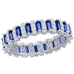 Classic Women's White and Sapphire CZ Band Ring - W-2669