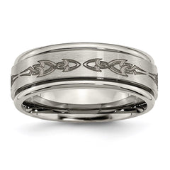 Titanium Ridged Edge 8mm Laser Design Brushed & Polished Band | TB11C