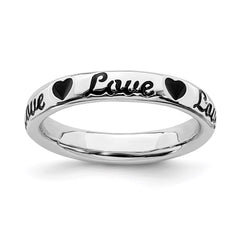 Sterling Silver Stackable Expressions Black Enamel Love Ring | QSK1538
