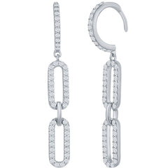 Classic Women's Earrings - Sterling Silver Double Link White CZ Paperclip | D-7816