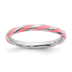 Sterling Silver Stackable Expressions Twisted Pink Enameled Ring | QSK555