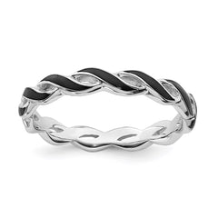 Sterling Silver Stackable Expressions Black Enamel Ring | QSK1516