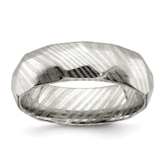 Damascus Steel Polished Faceted 7mm Band | SR679