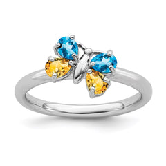 Sterling Silver Stackable Expressions Blue Topaz & Citrine Butterfly Ring | QSK327