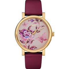 Timex Women's Watch - Full Bloom Pink Floral Dial Burgundy Leather Strap | TW2U19200