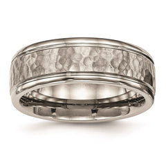Titanium Polished w/Satin Hammered Center Grooved Ring | TB480