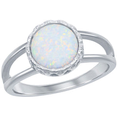 Women's Ring - Sterling Silver Round White Opal Band, Size 9 | W-2525-9