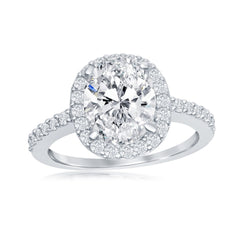 Sterling Silver Large Oval Halo CZ Engagement Ring - W-2404