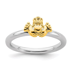 Sterling Silver Stackable Expressions Yellow-plated Claddagh Ring | QSK1945